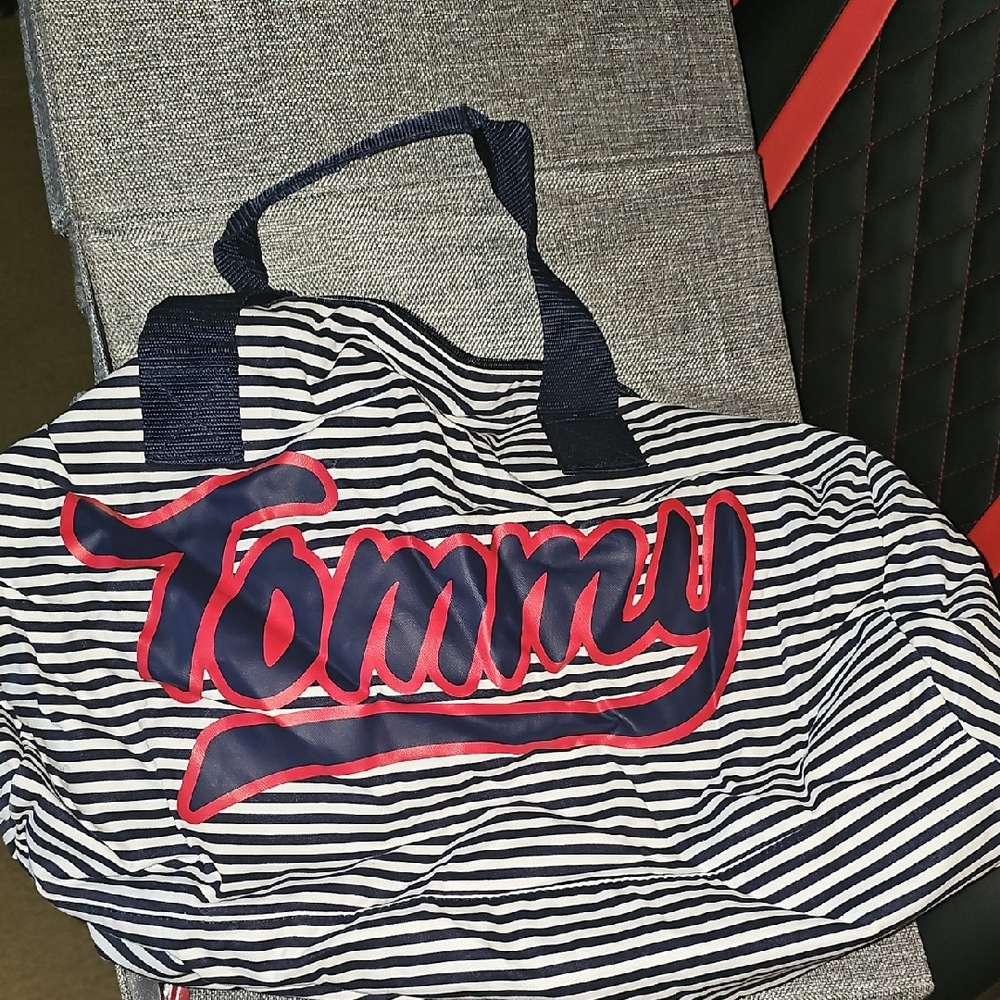 Tommy Hilfiger Navy and White Striped Tote